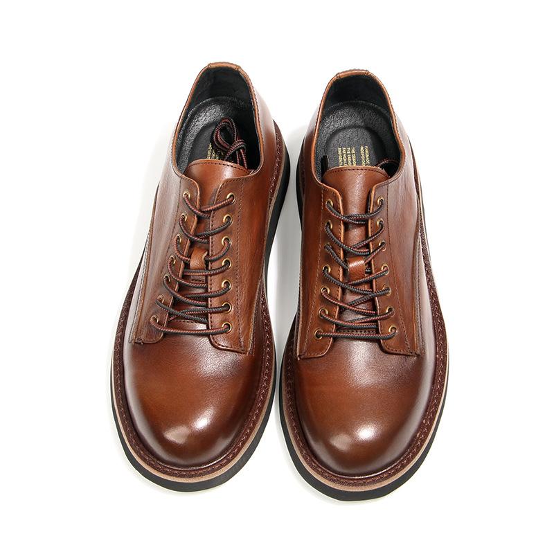 161-4 Big Head Round Head Leather Shoes Men'S Casual Shoes Fashion Trend Retro Men'S Shoes Platform Muffin Shoes Tooling Shoes