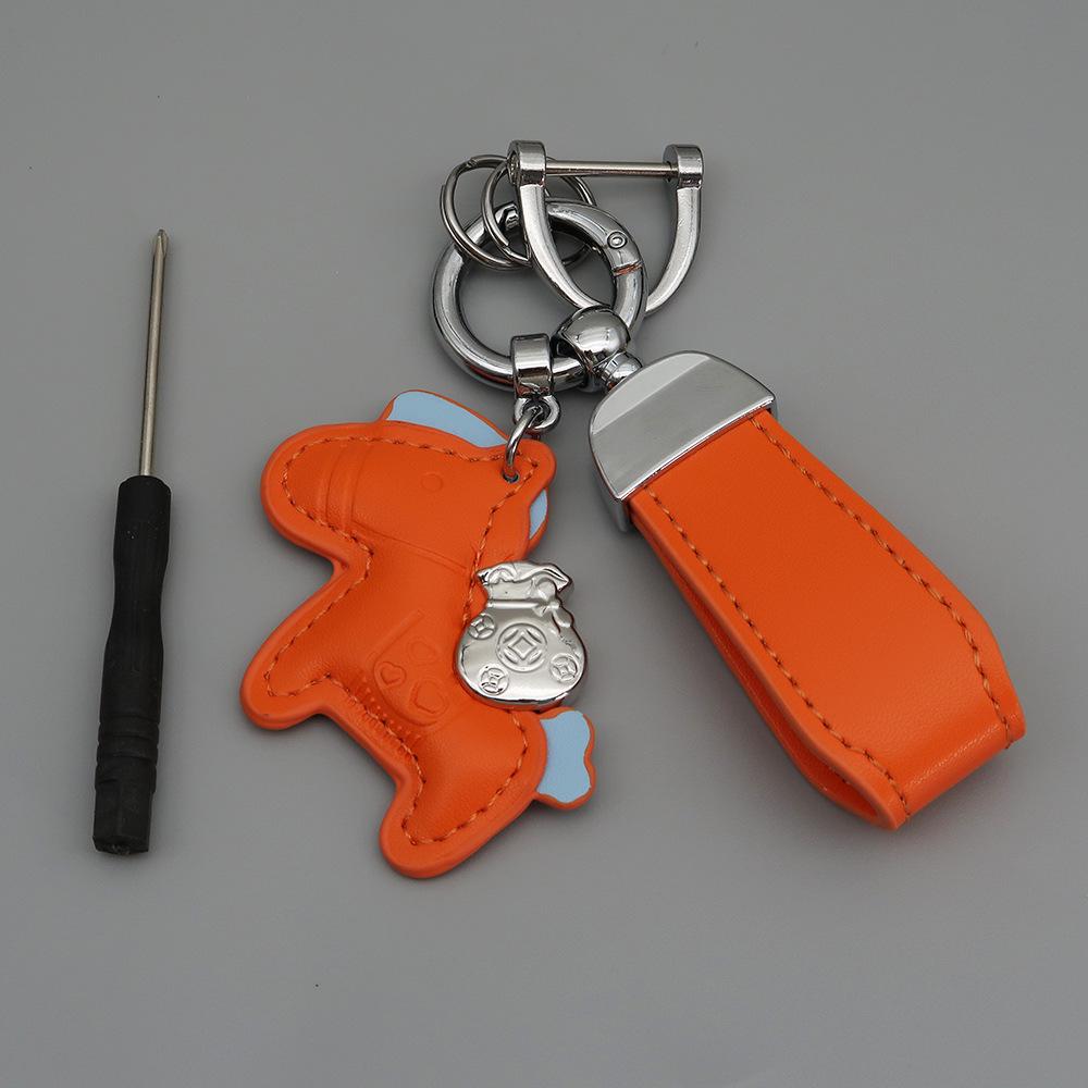 Instant Wealth Leather Keychain with Cartoon Pony Pendant for Couples – Trendy Bag and Car Accessory
