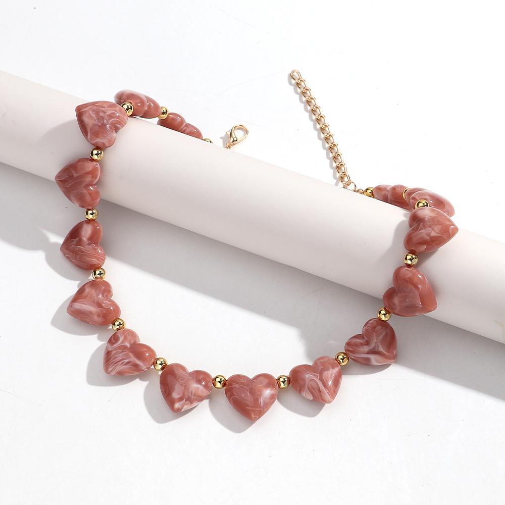 New Trendy Multicolor Resin Heart Beads Chain Necklaces for Women Minimalist Handmade Acrylic Love Choker Party Jewelry Gift