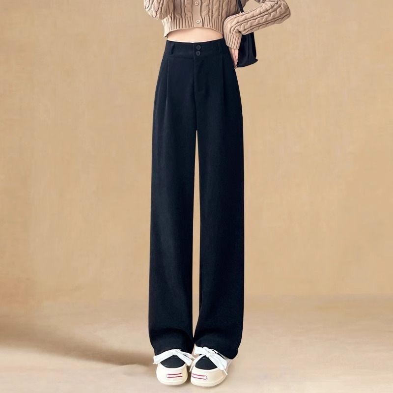 

Вельветовые брюки широкие штанины Осень Зима Плюс бархат Утепленные Теплые С высокой талией Стройнящие Повседневные Женские брюки S чёрный