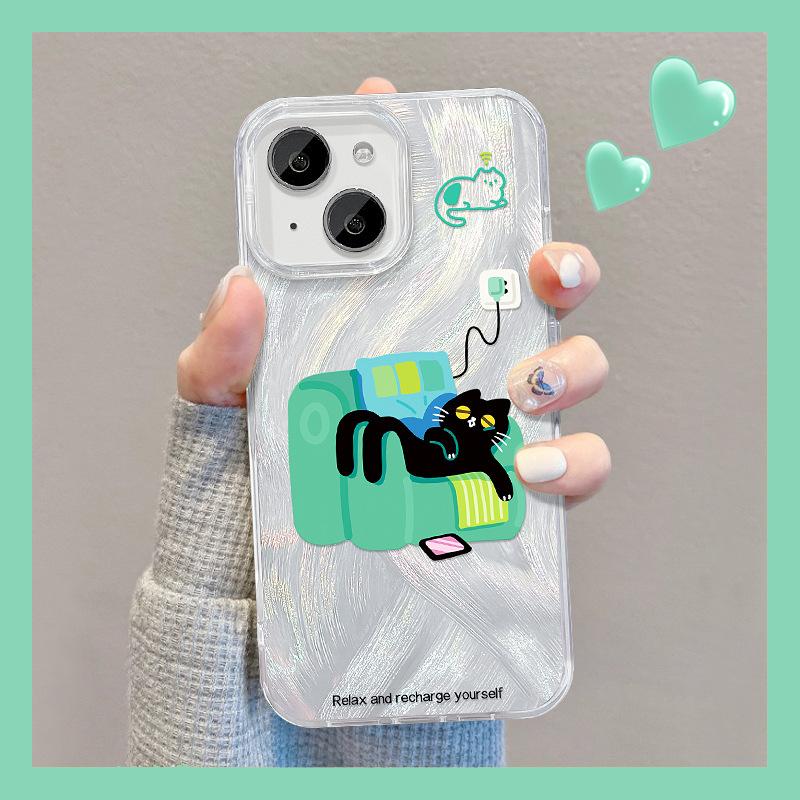 

Подходит для чехла для мобильного телефона Apple 15 Iphone14pro Милый кот Невидимая подставка 13 Перьевая пряжа IMD Улучшенное большое отверстие iPhone SE (2nd Generation)