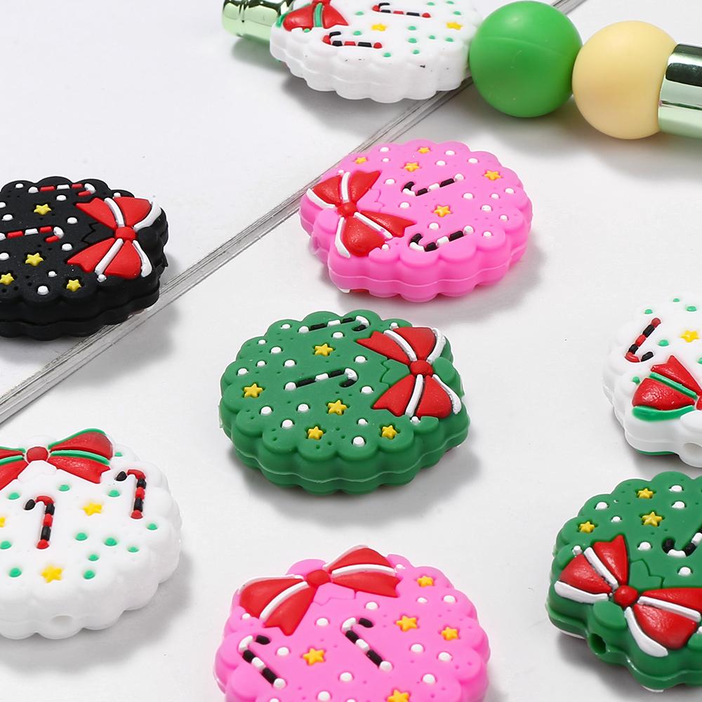 10 Stück Neue Weihnachts-Baby-Silikon-Beißringe Perlen Lebensmittelqualität DIY Armband Baby-Schnullerkette Zahnungs-Kauspielzeug Zubehör