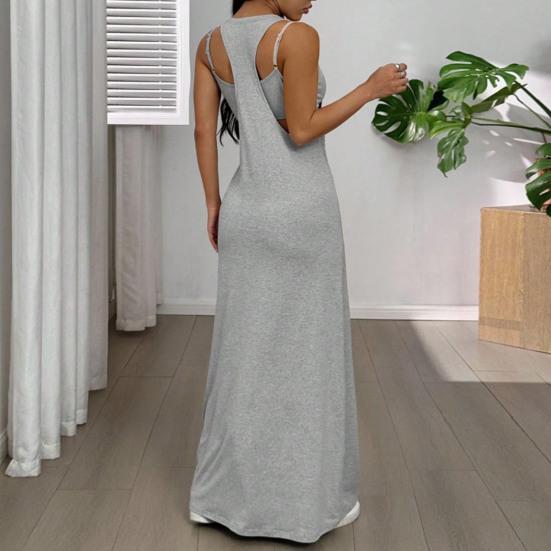Women Cami Top Dress Two Piece Set Summer Solid Color Wide Strap Long Dress Camisole Casual Ankle Length Sleeveless Midi Dress