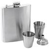 Steel hip flask with funnel and glasses, 6 pieces.