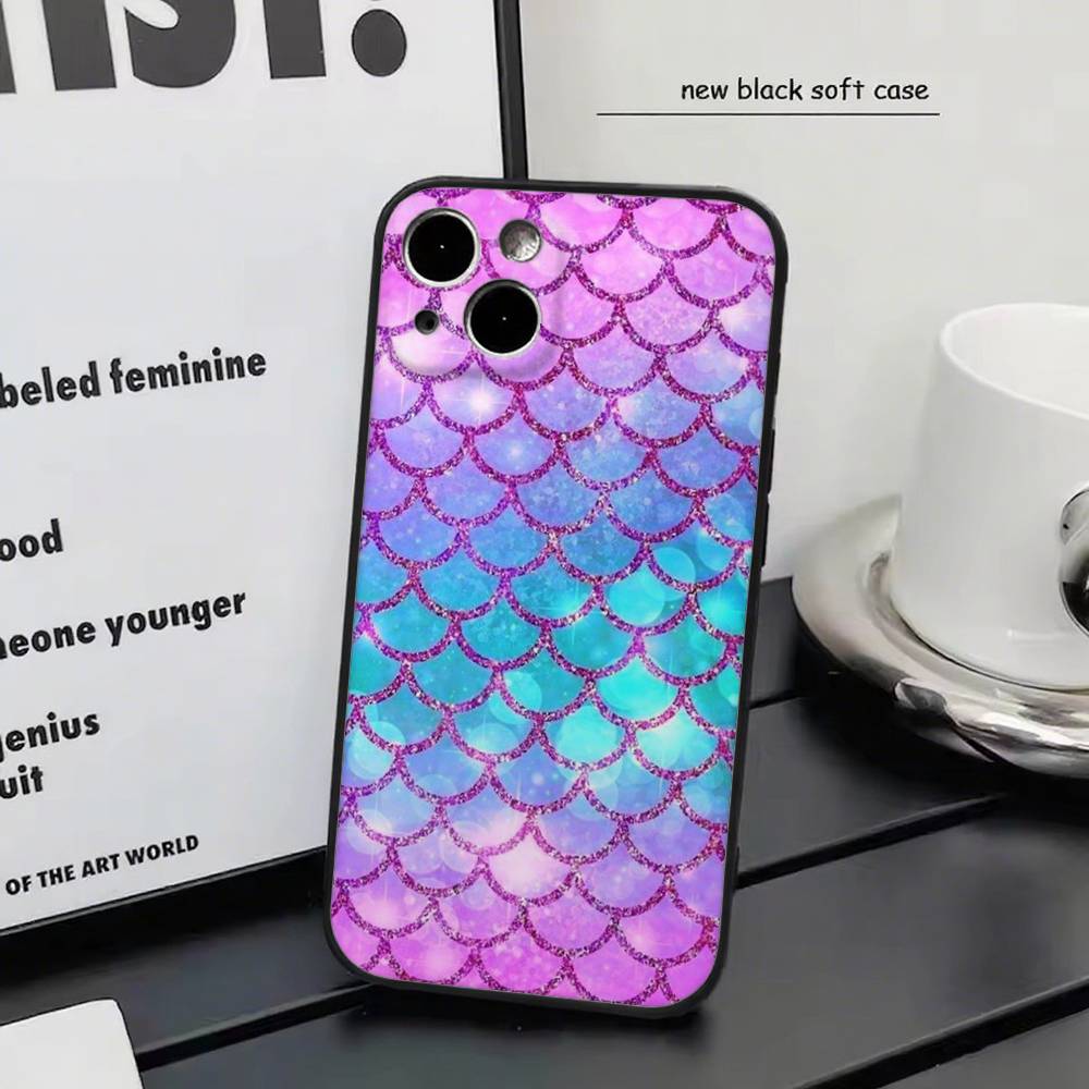 Mermaid Scale for iPhone 15 16 14 Plus 13 12 11 17 Pro Max 17 Air Black Soft Phone Cover