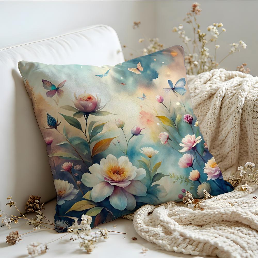 Cushion Cover Linen SkinFriendly Soft Decorative Case For Sofa Home Decor Anime Stunning Colorful Floral Pillow Cover