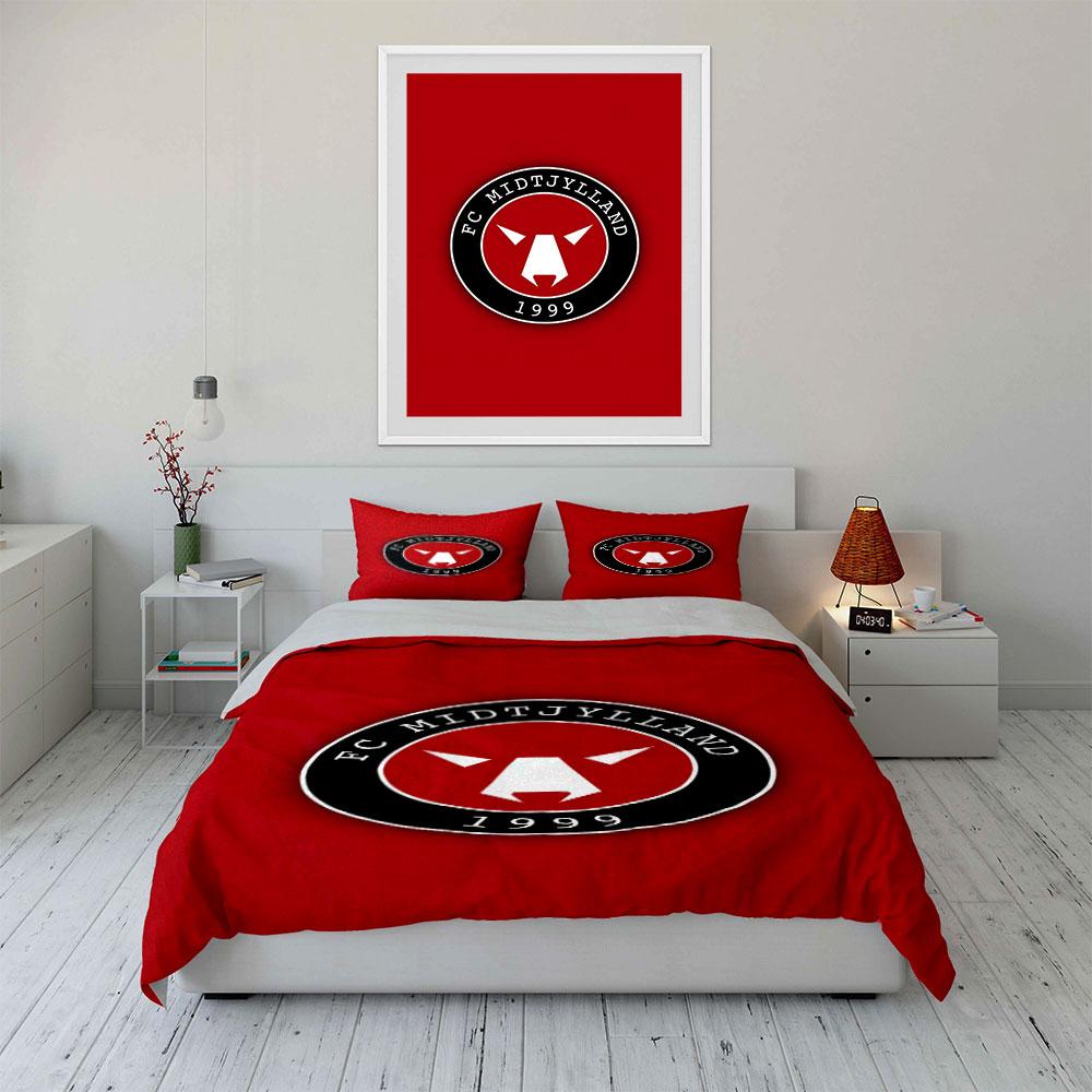 Red background with FC Midtjylland logo. Bedding sets Duvet cover sets Duvet covers Pillowcases(1*Duvet Cover 2*Pillowcases without duvet insert)