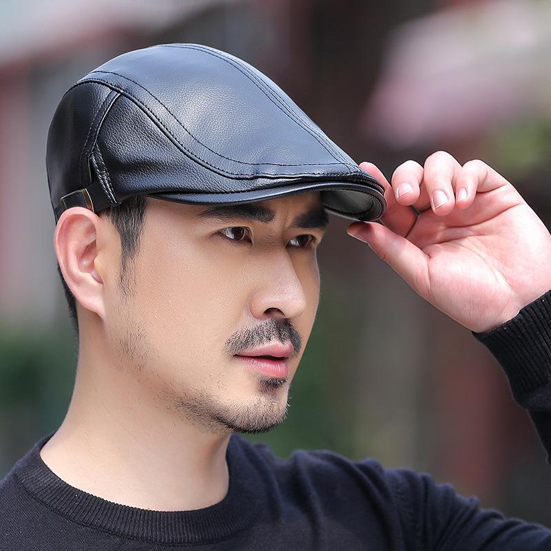 Men Leather Beret Cap Elderly Progressive Cap Newsboy Caps for Men Peaked Cap Driver Ivy Hat