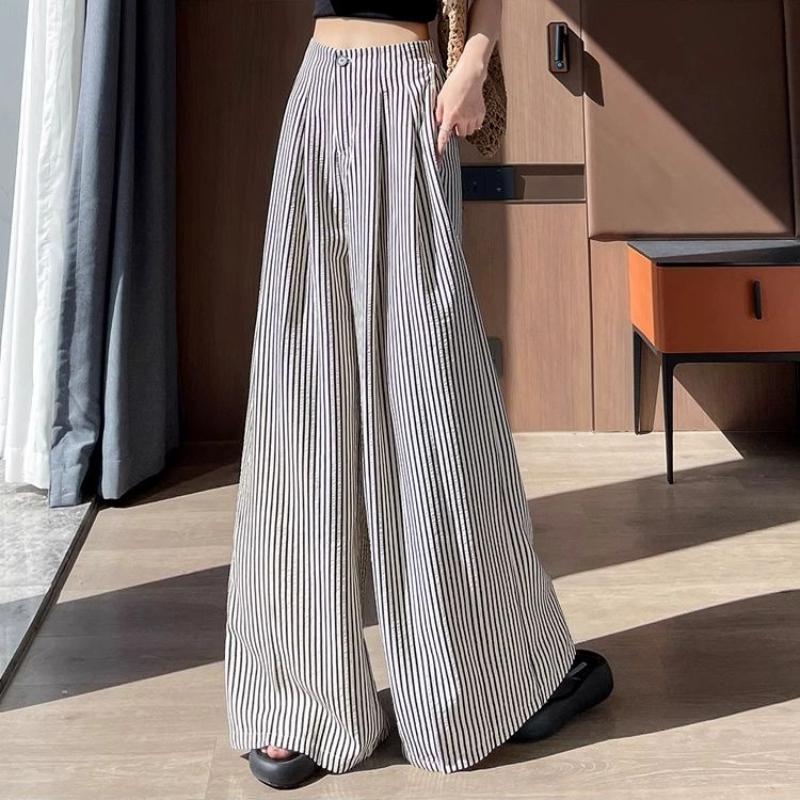 Striped Wide-leg Pants for Women in Summer Thin New High-waist Loose Straight-leg Casual Floor Trousers