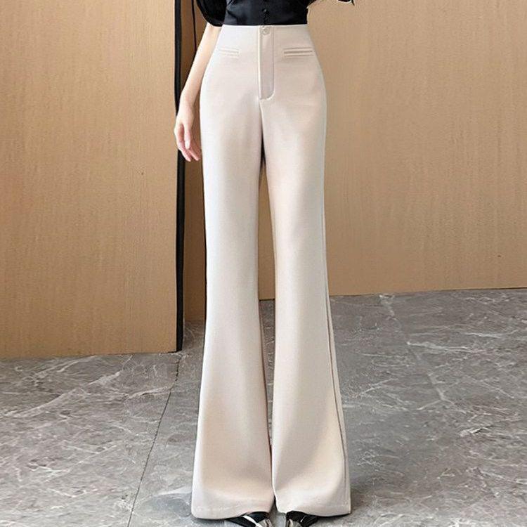 Women's 2026 High-Waisted Slimming Black Micro Flare Suit Pants – New Style Straight-Leg Casual Trousers.