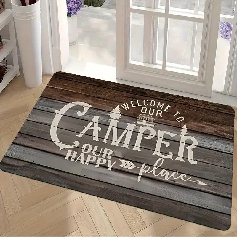Vintage Camping Thema Welkom Vloermat Buiten RV Vloermat Antislip Binnen Buiten Tapijt Woondecoratie 30x50cm 12x20inch