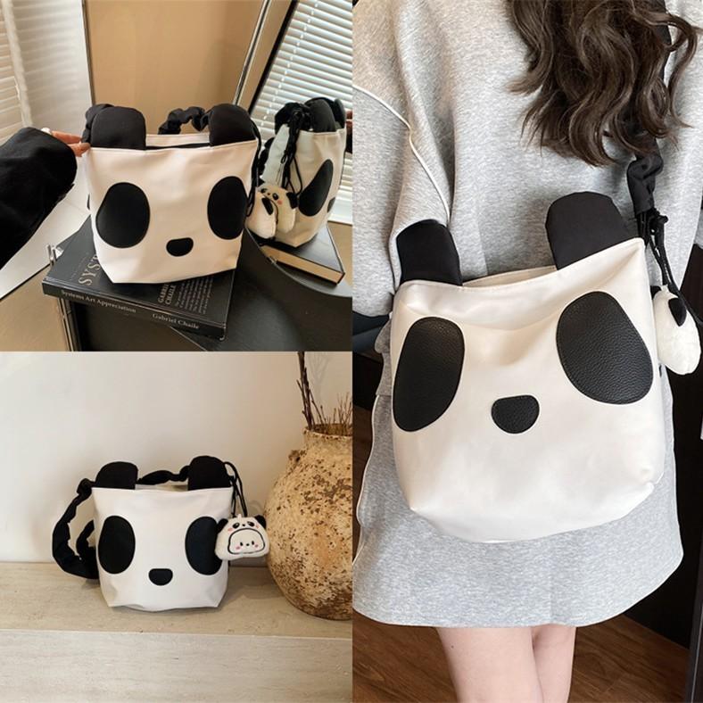 Panda Single Shoulder Bag Black White Lightweight Casual Purse For Daily Use