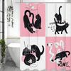 Square Cat Is Playing Shower Curtain Washable Dirt-Resistant Shower Head Waterproof Polyester Bath Curtain For Home Decor