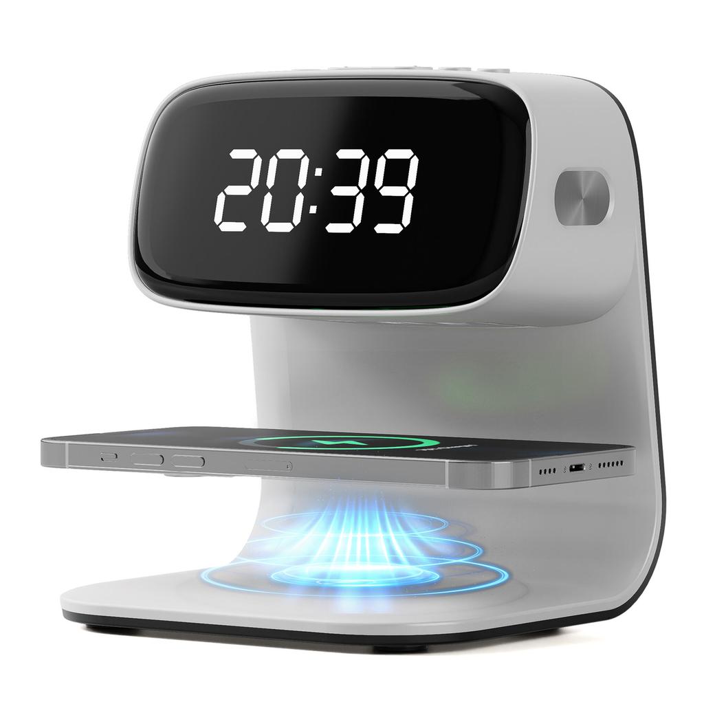 Modern Wireless LED Night Light Alarm Clock with Touch Control Plastic Lamp Body and Artistic Decoration