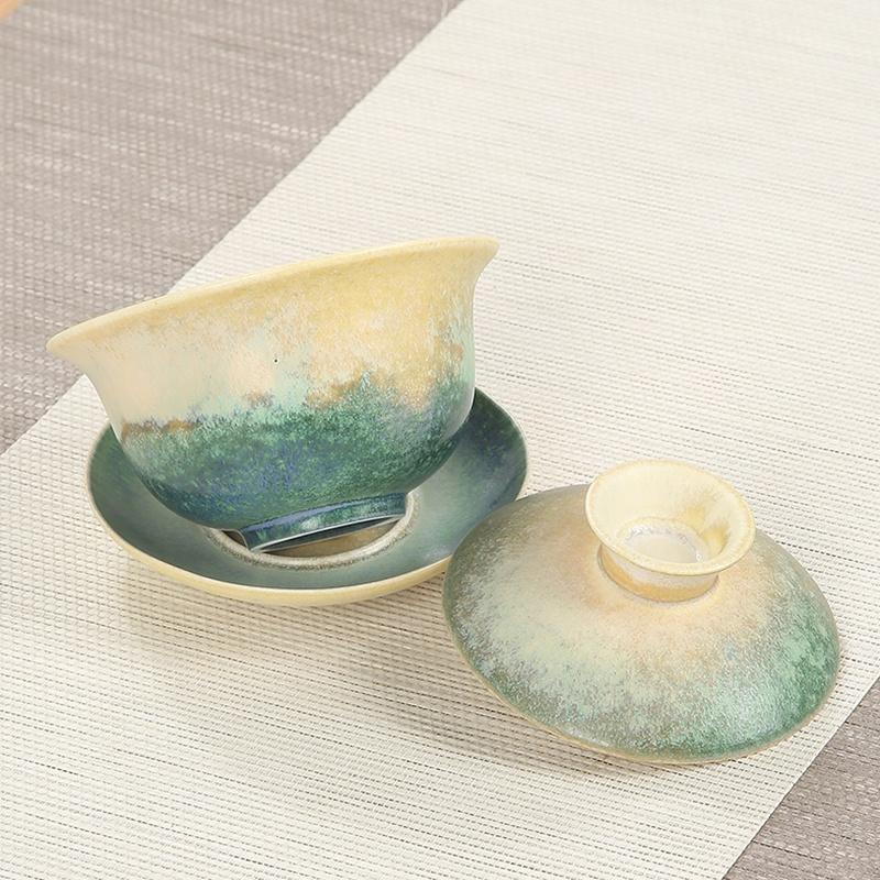 150ml Kiln Change Ceramic Gaiwan Vintage Tea Bowl Japanese Sancai Bowl Creative Tea Offering Bowl