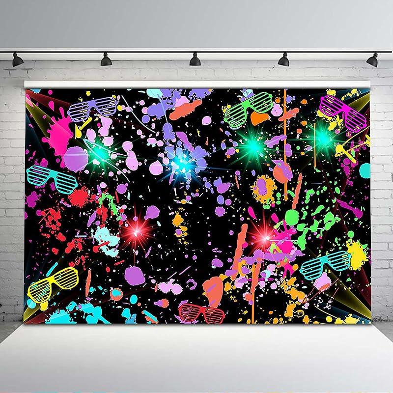 Avezano Neon Glow in The Dark Backdrop Paint Splatter Graffiti Glow Party 80s 90s Themed Birthday Background Colorful Neon Party Birthday Backdrops