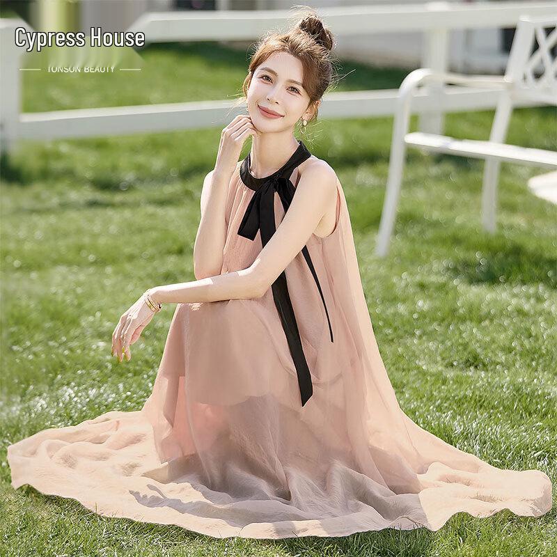 Sibaishe Elegant Bow-Tie Round Neck A-Line Midi Dress XL