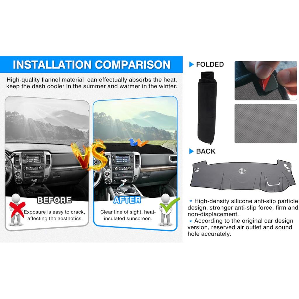 dashboard cover pad is suitable for the 2016-2026 Nissan Titan accessory  flannel dashboard pad for sunshade,glare  UV protect
