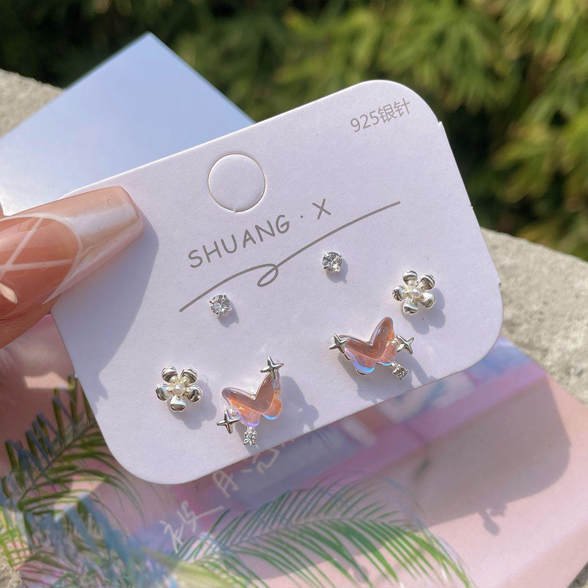 

Aurora Butterfly Star Earrings - Cool, Colorful, and Simple Silver Needle Design for Women