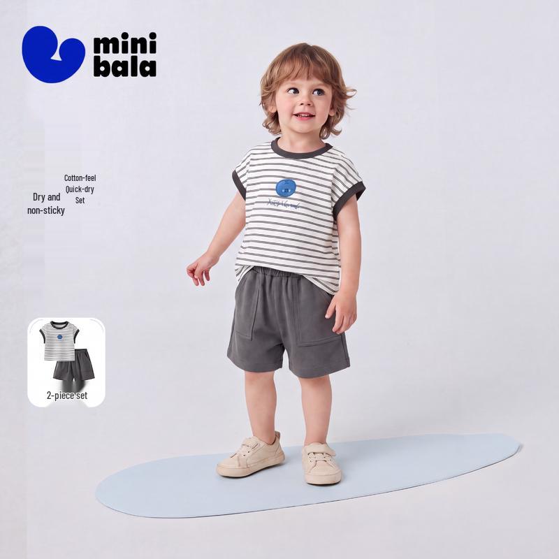 minibala Unisex Kids Cotton-Feel Quick-Dry Short Sleeve & Shorts Set