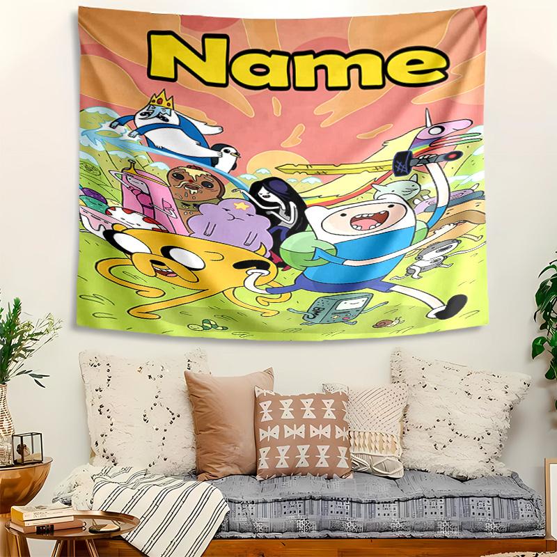 Personalized Adventure Time Background Tapestry,Custom Name Birthday Party,Multifunctional Wall Decoration for Home Decor,Various Occasions
