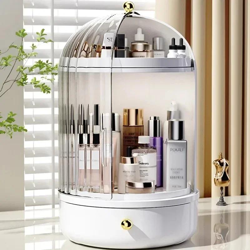 360° Rotating Makeup Organizer Case Large Capacity Cosmetics Storage Vanity Shelf Countertop Luxury Spinning Storage Display Box