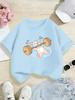 Kids Short Sleeve T Shirt Cute Weightlifting Cartoon Bunny Graphic Round Neck Casual Summer Tops For Boys Girls