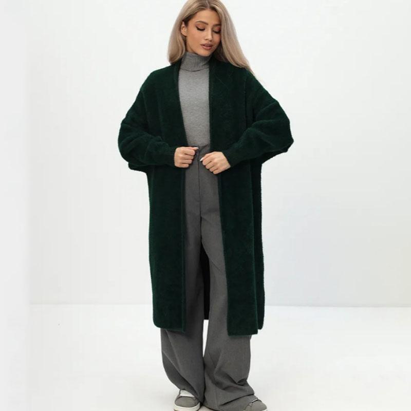 Women's Long Knitted Cardigan Jacket Autumn Winter Loose Faux Mink Fleece Knit Sweater Coat Solid Fleece Open Front Cardigan Coat