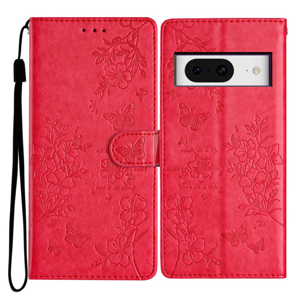 For Google Pixel 8 Protective Case Butterfly Floral Imprint Leather Wallet Phone Cover