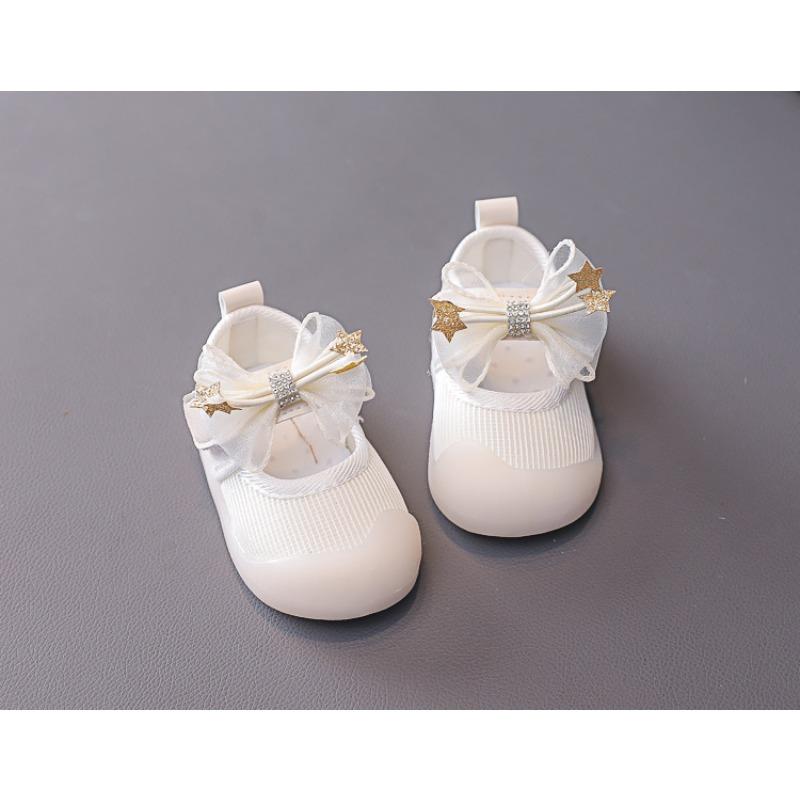 Baby Girls' Cute Bow Anti-Kick Walking Shoes & Flats, Spring New Arrivals Korean-style Breathable Soft-Sole Princess Shoes.