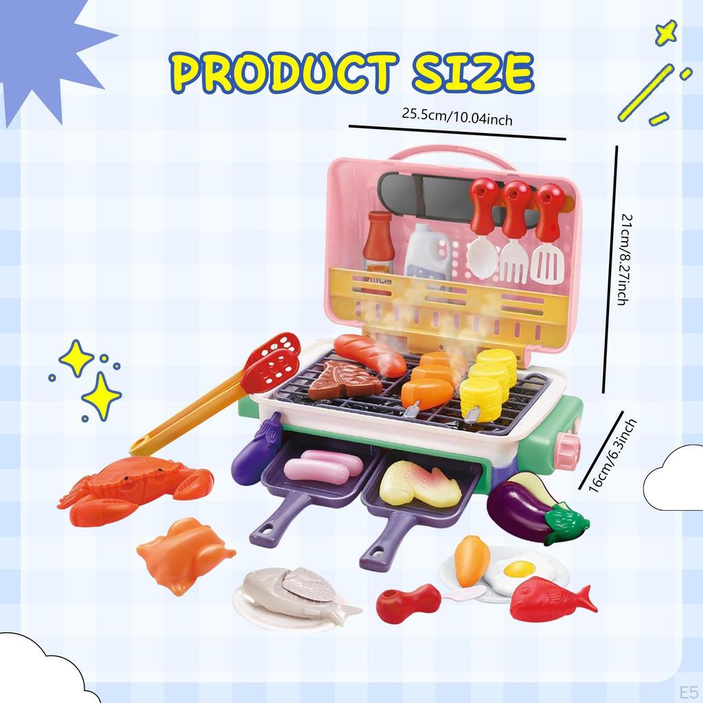 BBQ Grill Toys for Kids Color Changing Food Realistic Interactive Kitchen Playset Preschool