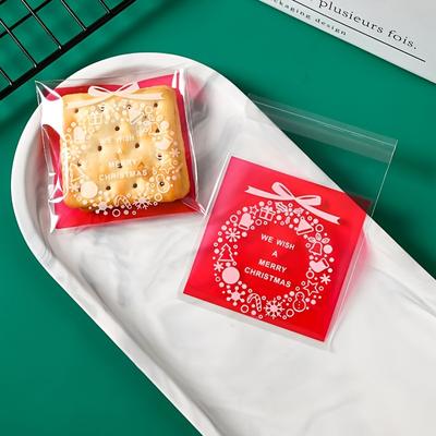 200 Pcs Holiday Baking Bags Christmas Organza Packaging Clear Self Sealing Bags for Mooncake Cookie Candy Food Self Adhesive146