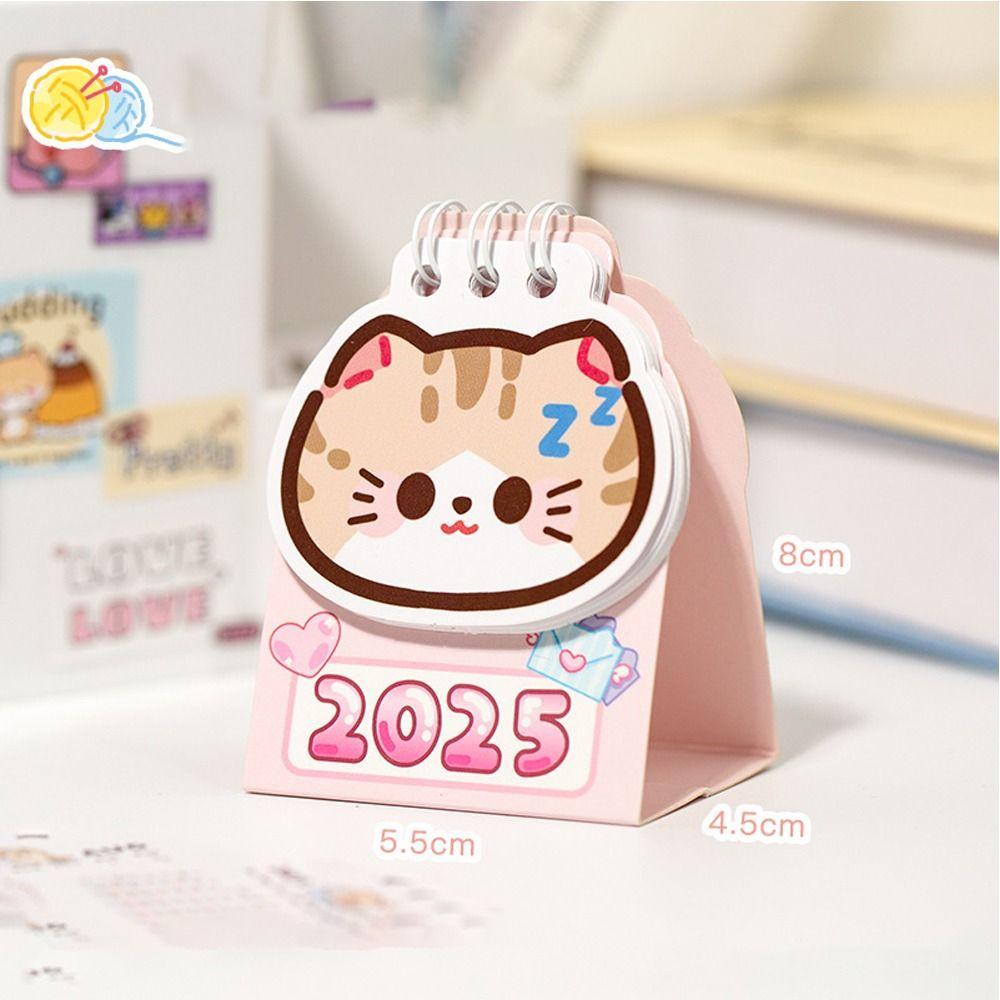 Cartoon Cat Desktop Calendar 2025 2025 Coil Calendar Portable Mini Desk Calendar  Office
