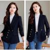 Damen Schwarz Zweireihiger Blazer Slim Mantel Frühling Herbst Business Formal Büro Anzugjacke Stilvolle Kleidung