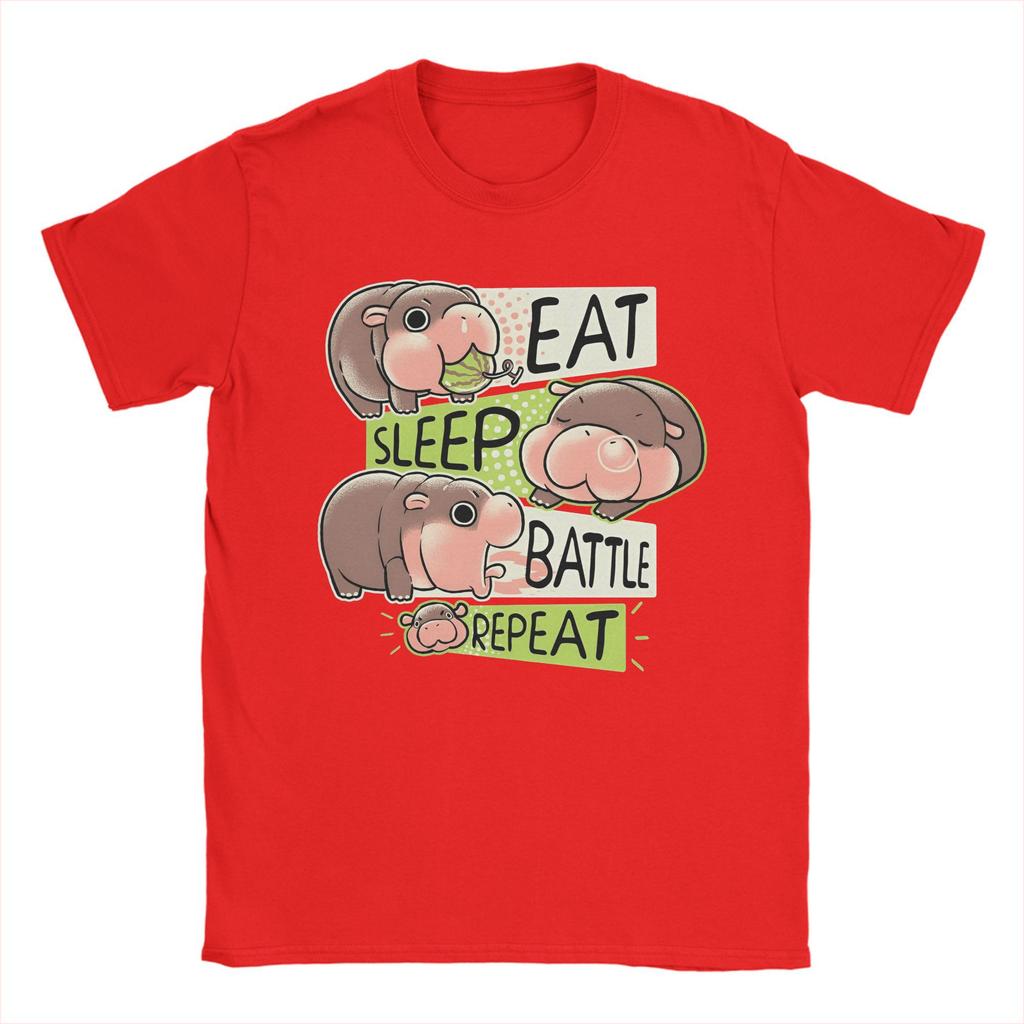 Eat Sleep Moo Deng T-Shirt Men Humor Cotton Tees Round Collar Short Sleeve T Shirt Graphic Printed Clothes