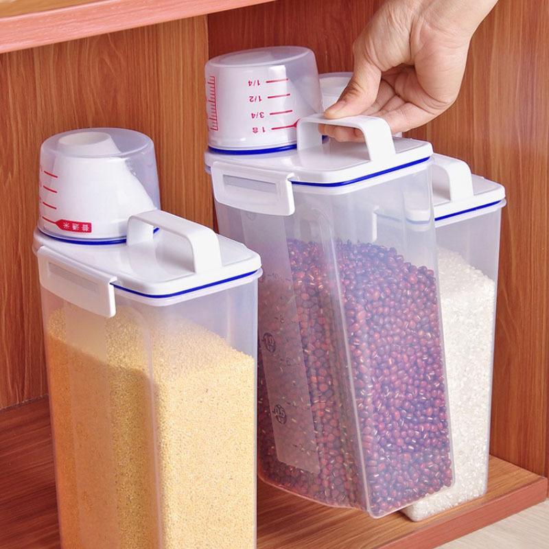 Japanese Airtight Storage Container - Plastic Rice & Grain Bin with Measuring Cup, Pet Food Canister (Anti-Moisture/Pest Proof)