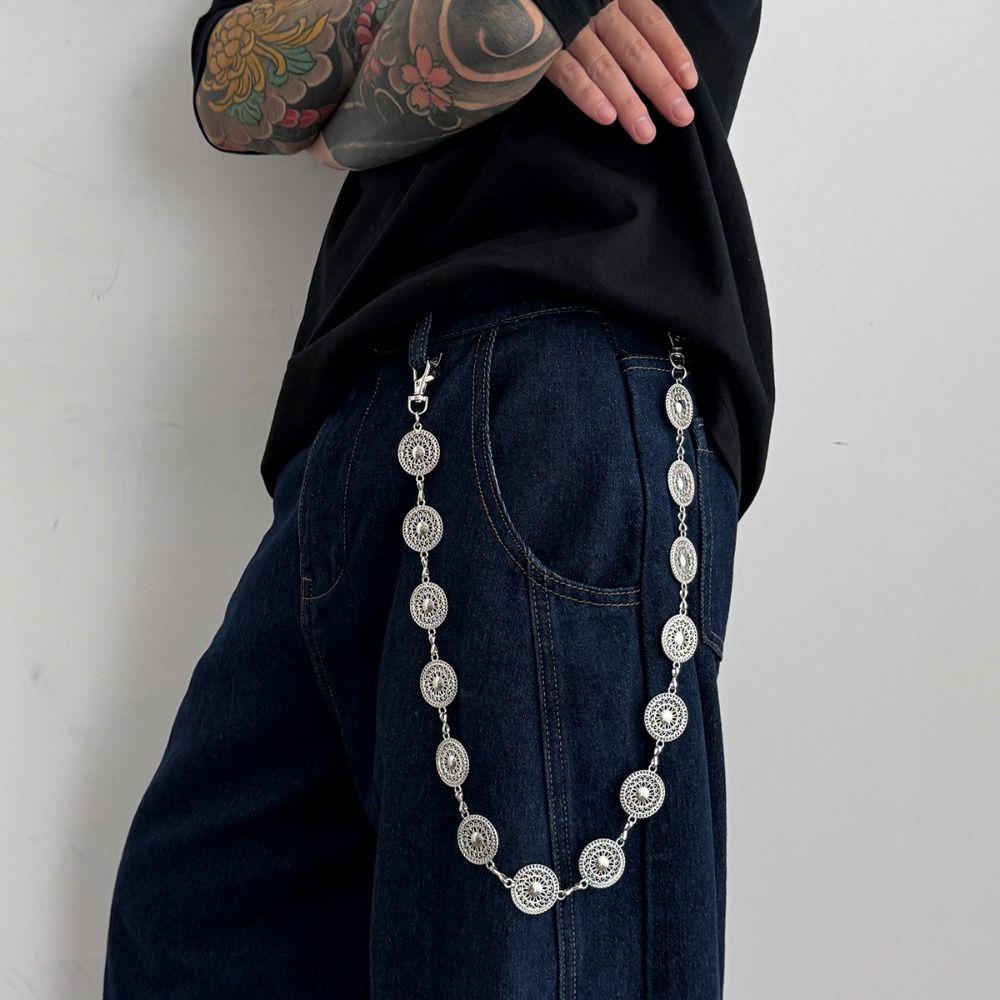 Jeans Chain Punk Belt Chain Zinc Zinc Zinc Alloy Pants Chain Punk Round Disk Waist Chain  Male
