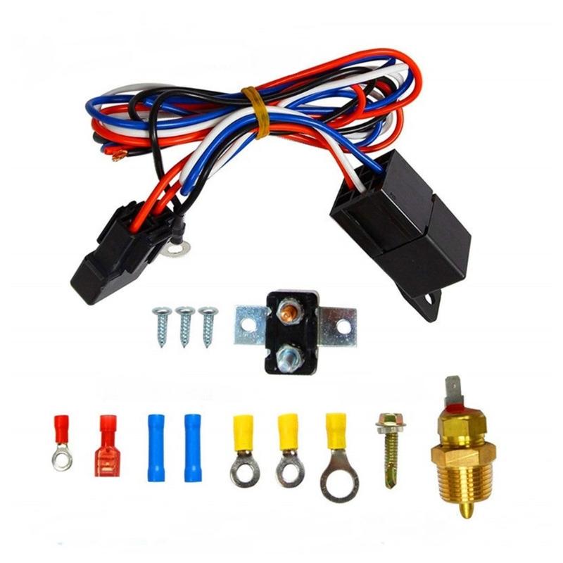 Adjustable Electric 12V Radiator Fan Thermostat Control Relays Wire Harness Kit 1