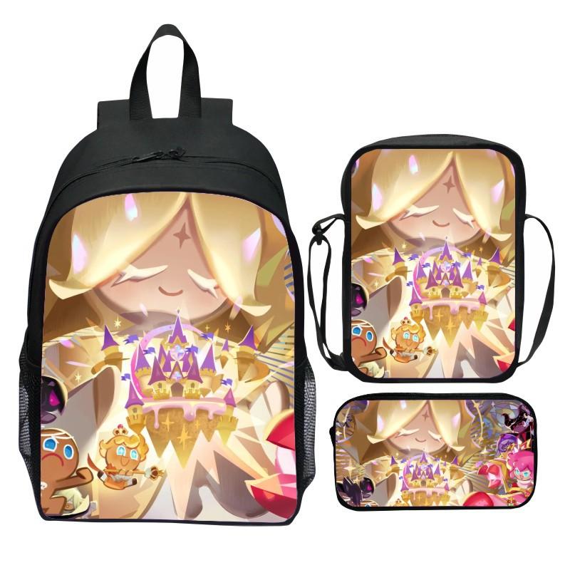 Cookie Run Kingdom Three Piece Set Backpack Cartoon Game Peripheral Elementary School Backpack Shoulder Bag Small Pencil Case