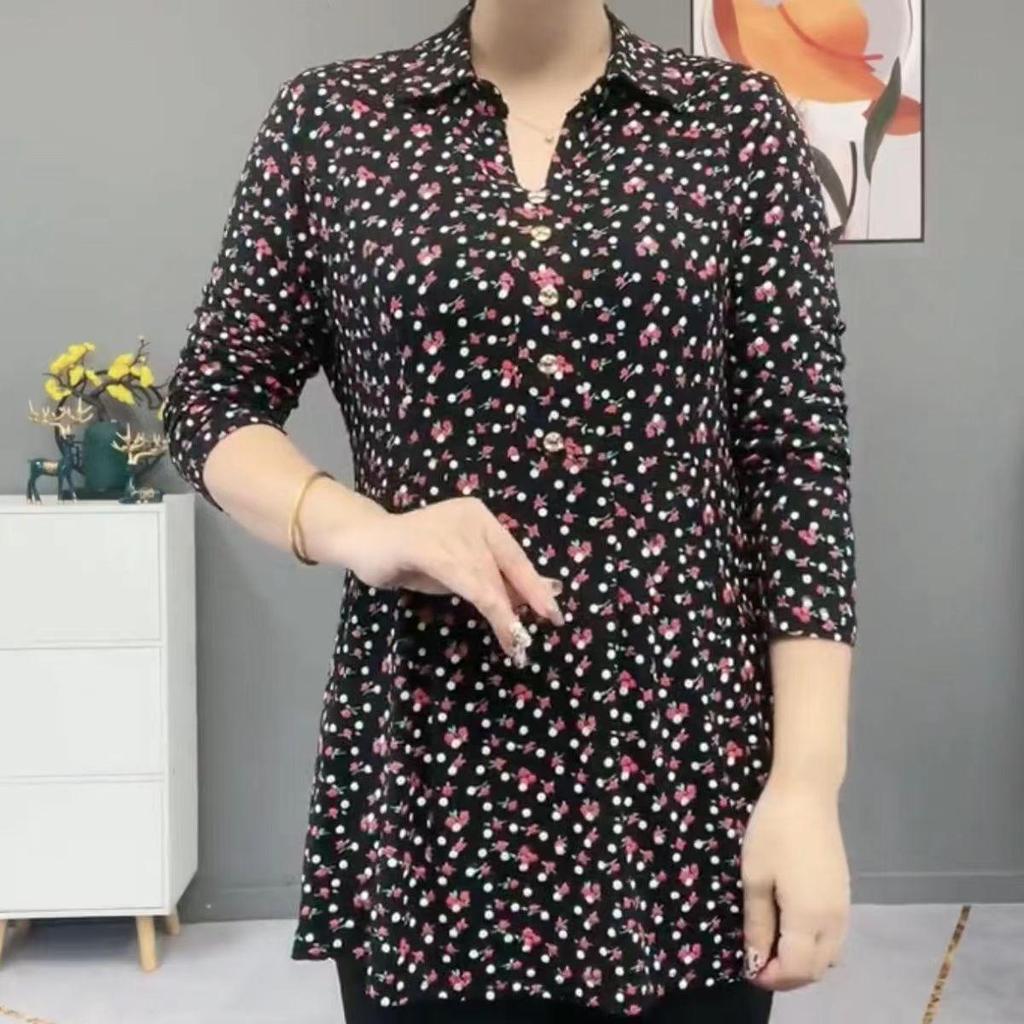 Autumn Polo-Neck Floral Vintage Woman Blouses Thin Fashion Elegant Button Long Sleeve Printed Pullovers Shirt Women's Clothing