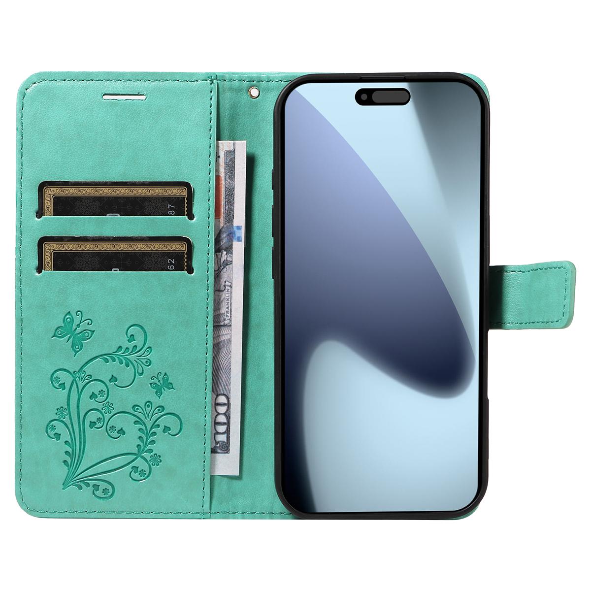

For iPhone 17 Pro Wallet Case Floral Butterfly Imprinted Leather Phone Cover Stand Light Purple