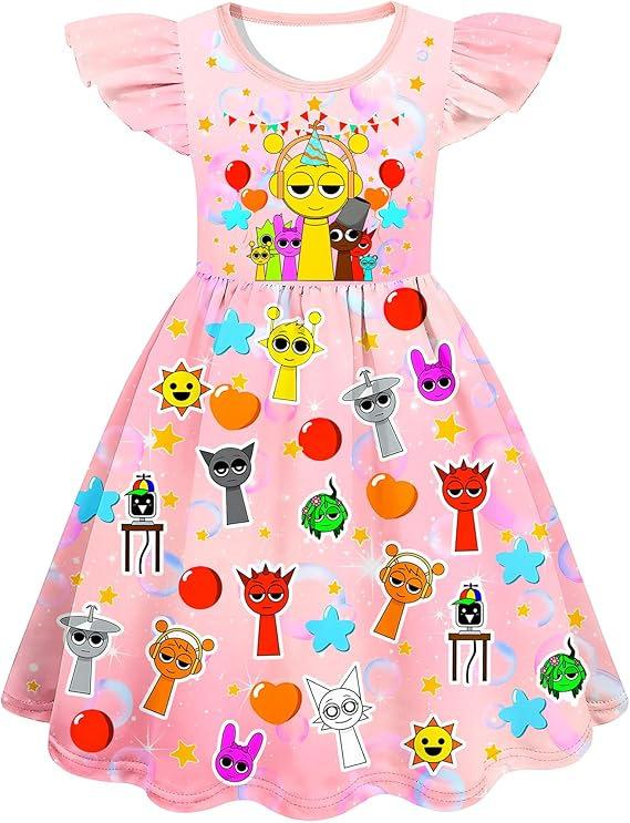 New Children S Flying Sleeve Dress Cosplay Rhythm Box 3D Digital Printing Dress 100cm