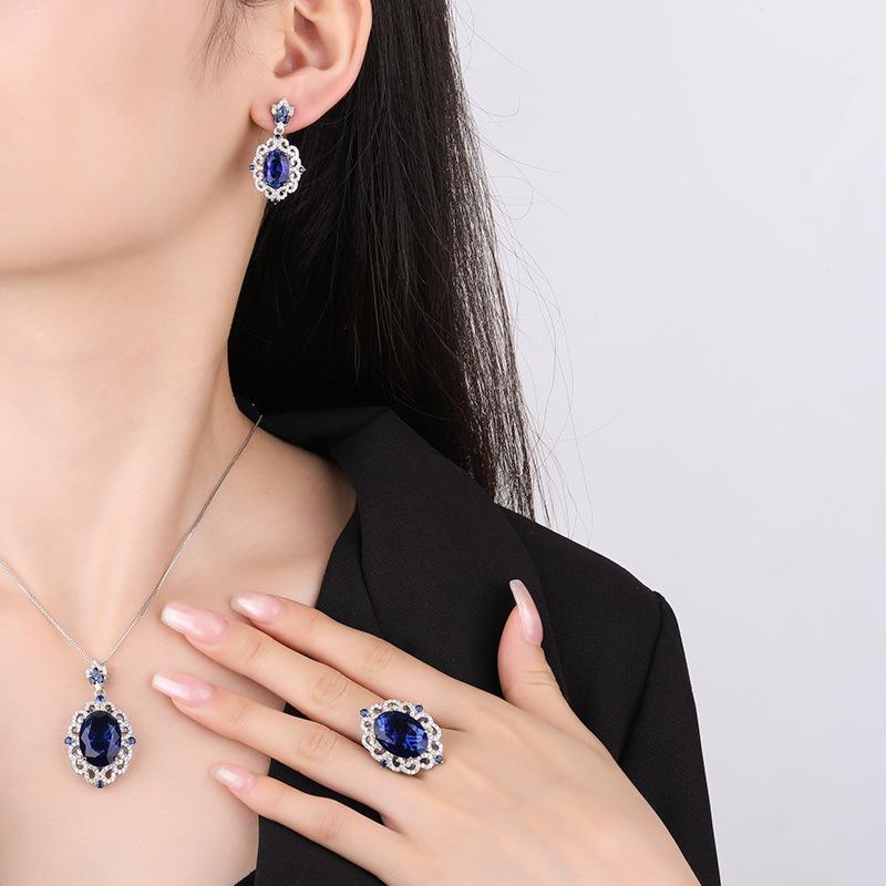 Jewelry Copper Bottom Gold-Plated Simulation Blue Spinel Set Creative Full Diamond Luxury Setting 13 * 18-8 * 12