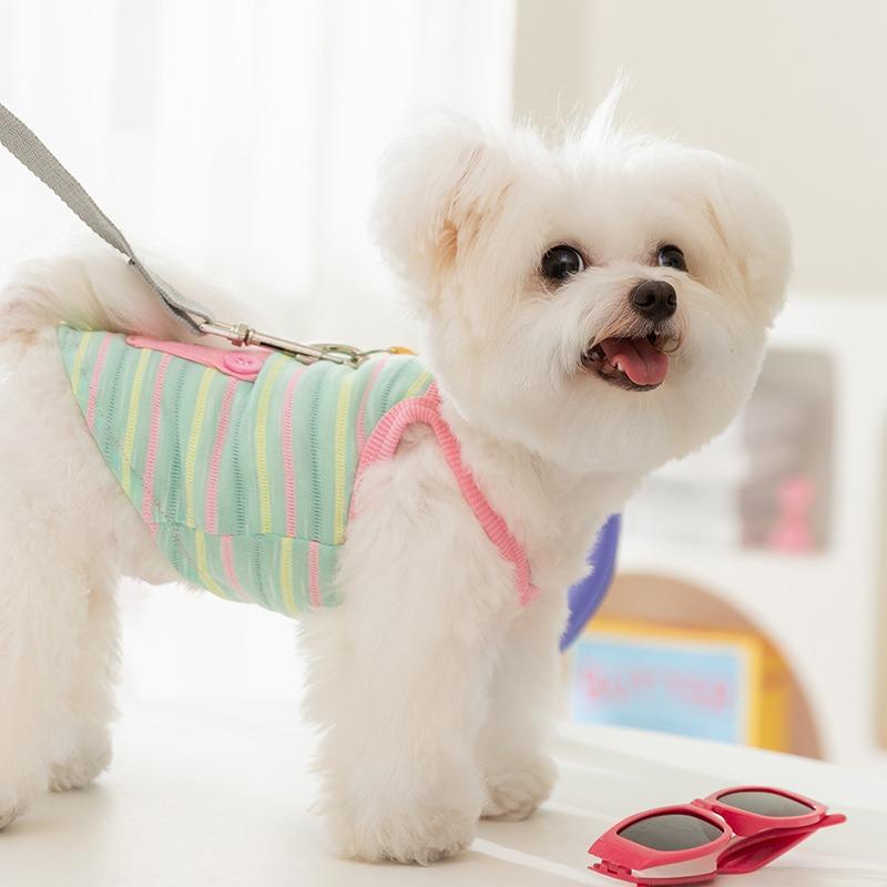 Spring and Summer New Breathable Dog Clothes Cute Color Striped Traction Camisole
