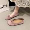 Fashion Women's Fashion Soft Sole Flat Shoes Spring Round Head Cow Suede Butterfly Knot Anti-slip Wear Light Single Shoes