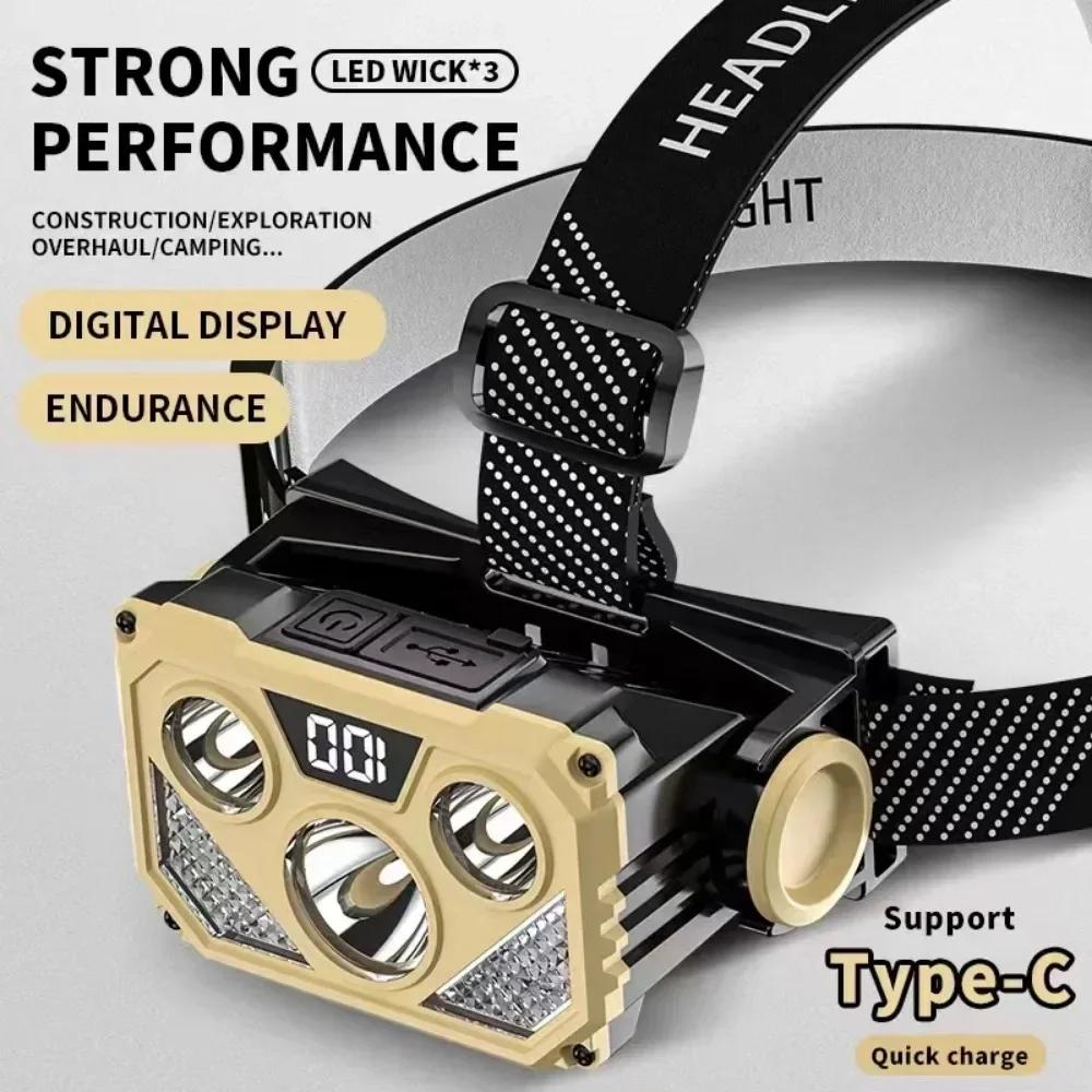 USB Rechargeable LED Headlamp Outdoor Night Headlamp with Forehead Flashlight with Blue And Red Light for Camping Fishing