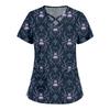 Women's Fashion Cross V Neck Short Sleeve Overalls Double Pockets Halloween Printed Tops Uniforms