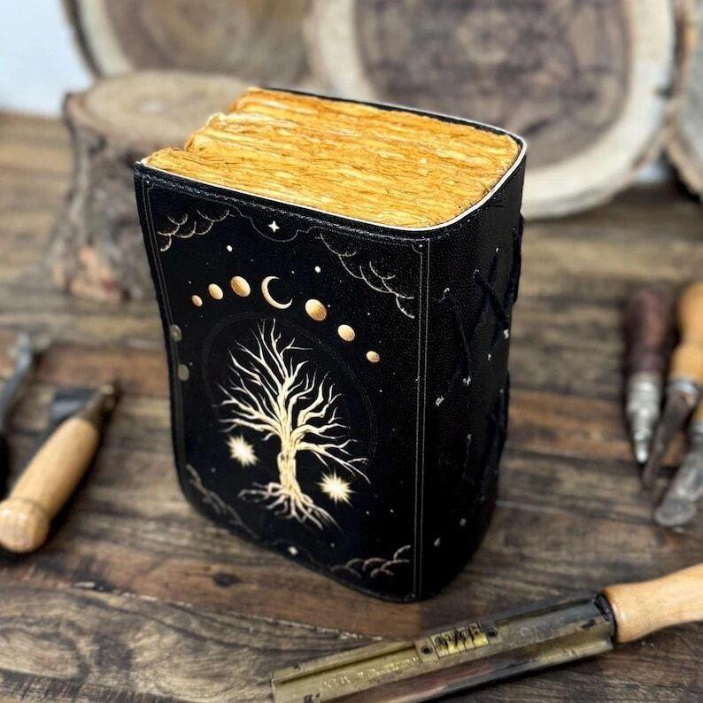 Large tree of life leather journal Grimoire journal Blank spell tarot notebook