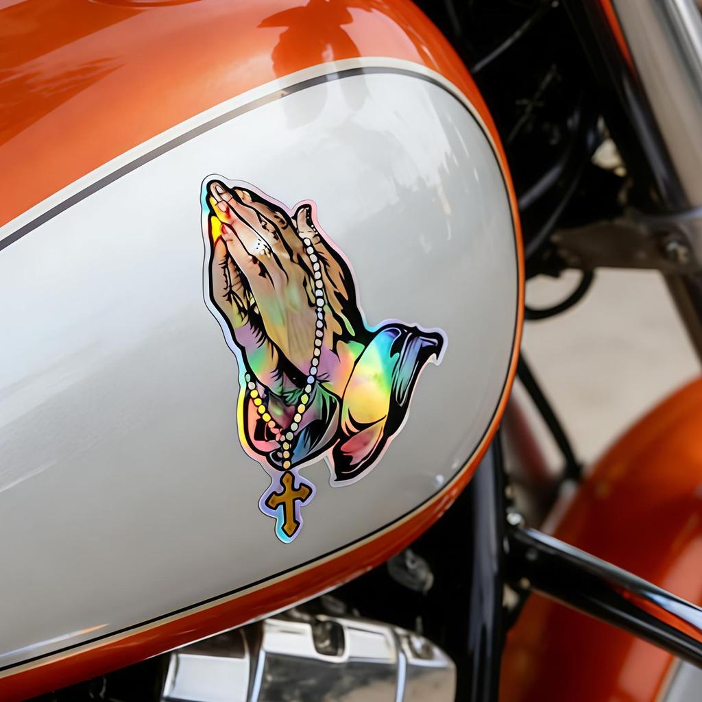 1pc Praying Hands Stickers Window Cling Sticky Decoration Religious Praying Hand Pattern Car Window Decals for Truck Motorcycle