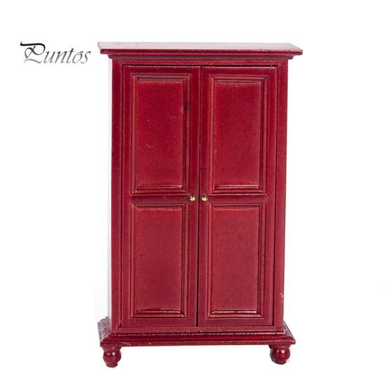 

Мини-шкаф, реалистичный многофункциональный европейский стиль, масштаб 1/12, кукольный шкаф с двойной дверью для подарка красный